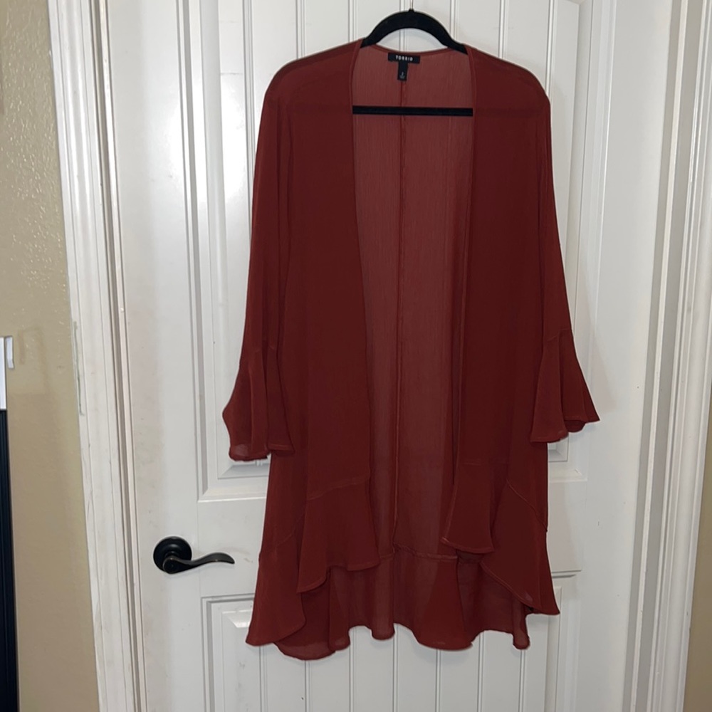 Torrid sheer brown chiffon kimono duster Size 2. No tags, but only worn once